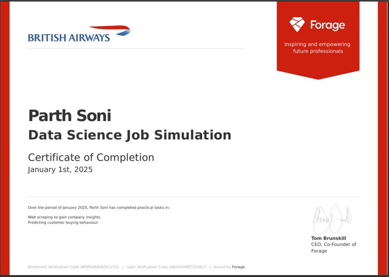 Data Science Job Simulation Certificate