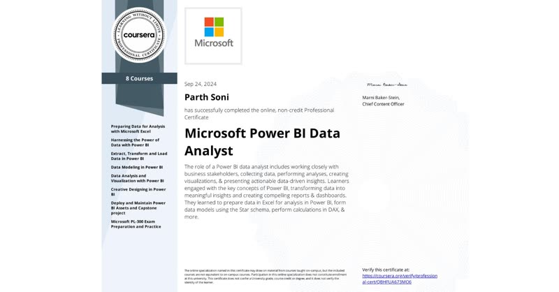 Microsoft Power BI Data Analyst Certificate