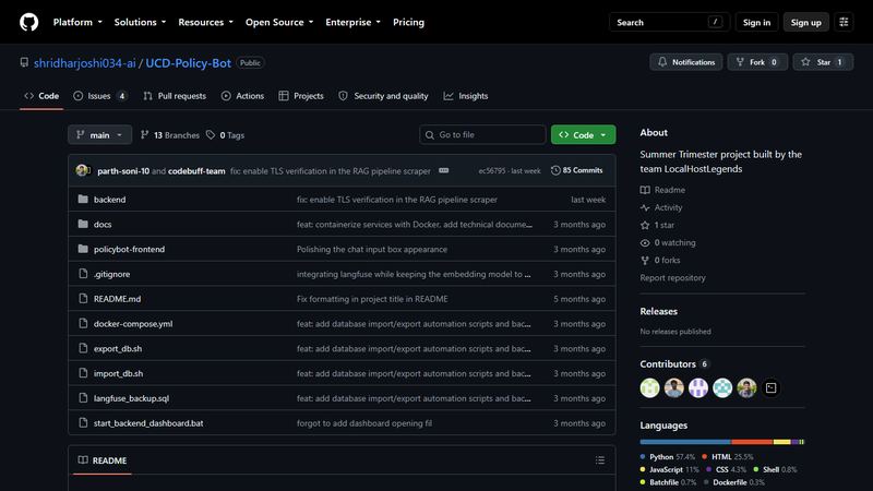 UCD PolicyBot repository on GitHub