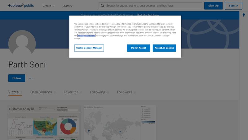 Tableau Public profile with published dashboards